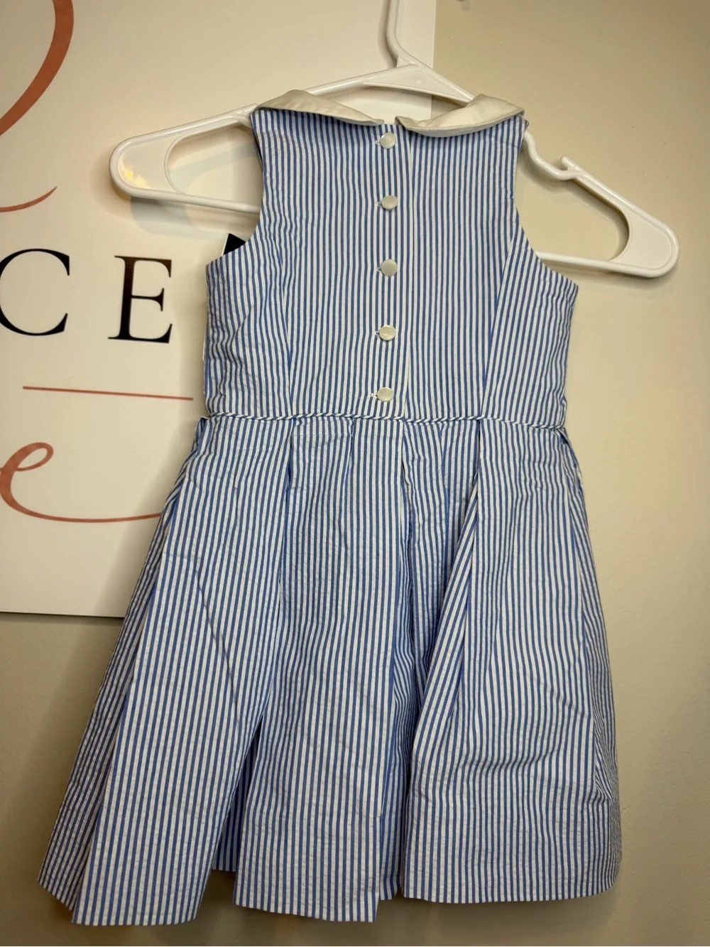 Polo by Ralph Lauren Blue and White Striped Dress with White Peter Pan Collar